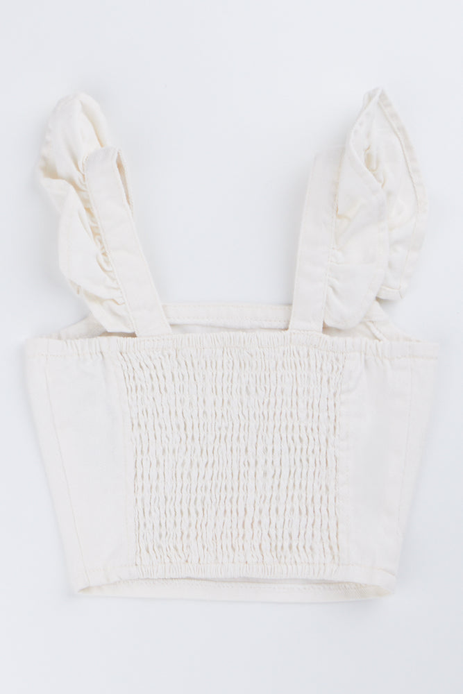 ME&B Embroidered Floral Cream Denim Top (2)