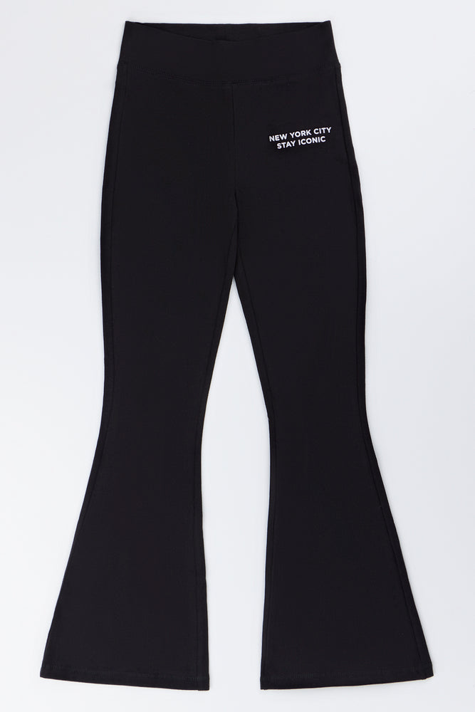 Black Iconic Print Flare Pants