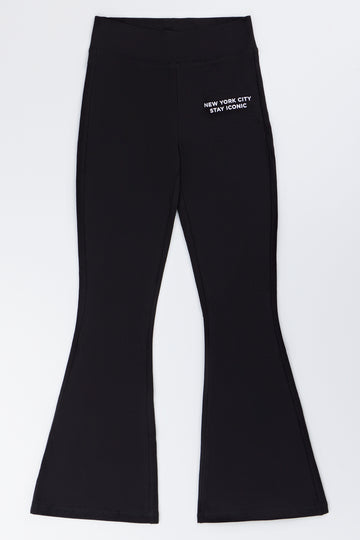 Black Iconic Print Flare Pants