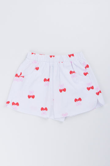 White Cherry Print Woven Shorts