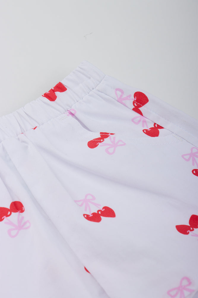 White Cherry Print Woven Shorts (1)