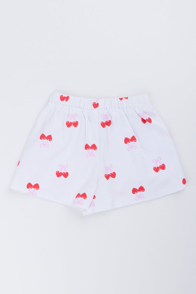 White Cherry Print Woven Shorts (2)