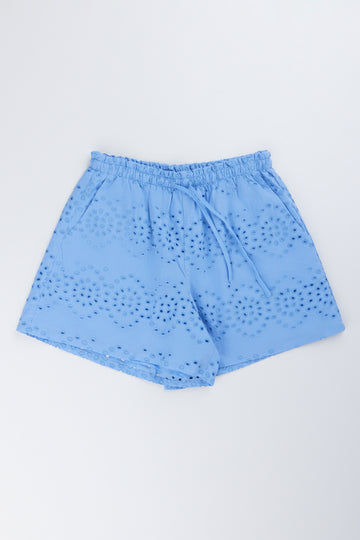 Blue Eyelet Woven Shorts