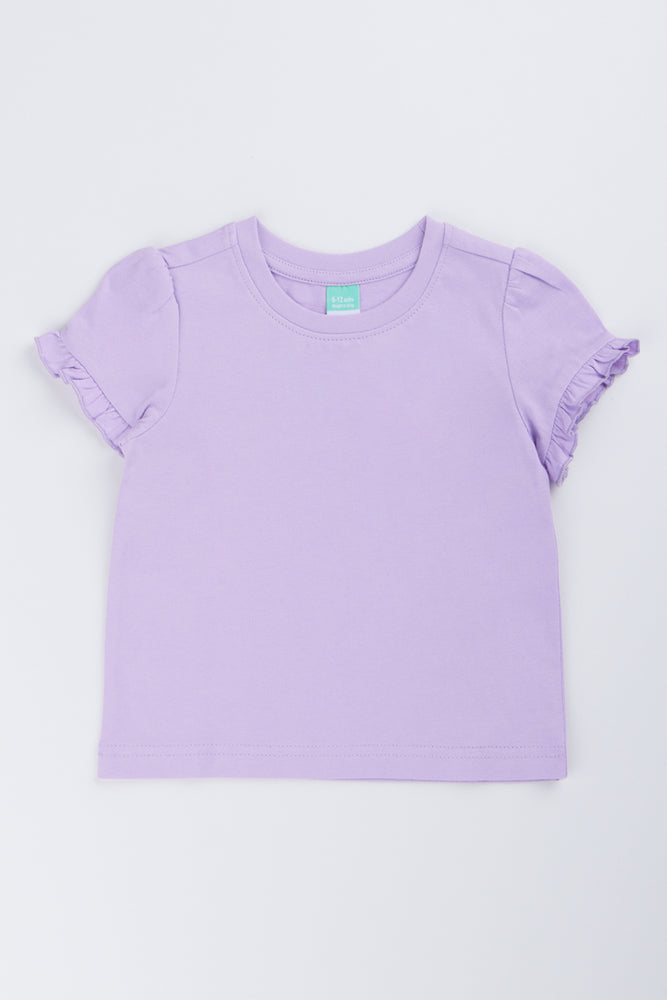 Lilac Frill Sleeve Basic T-Shirt