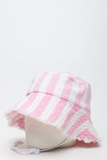 Pink White Striped Denim Bucket Hat (1)