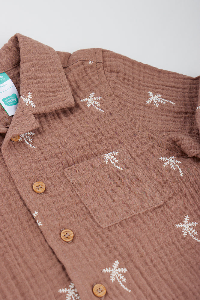Brown Palm Print Embroidered Shirt (1)