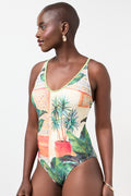 Tropical Print Cross Back Swimsuit (1)