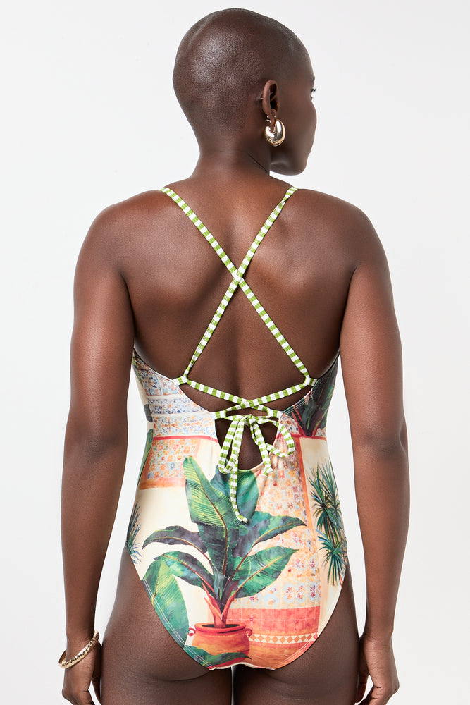 Tropical Print Cross Back Swimsuit (2)
