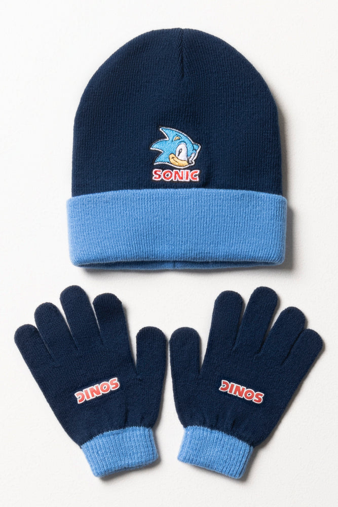 Sonic Navy Beanie and Gloves Set