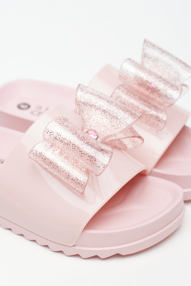 Pink Glitter Bow Jelly Slides (2)