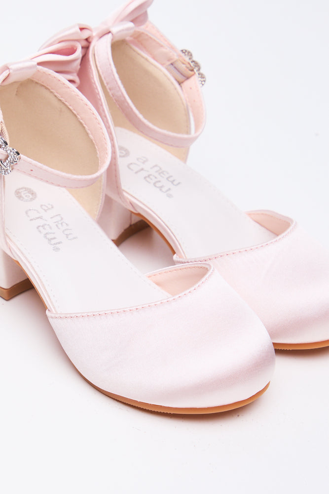 Pink Satin Diamante Buckle Heels (1)