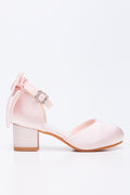 Pink Satin Diamante Buckle Heels (3)