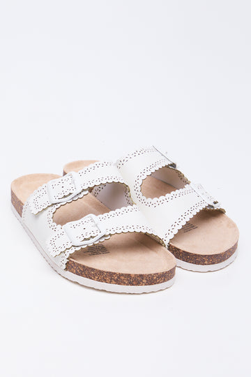 White Scalloped Edge Cork Sandals