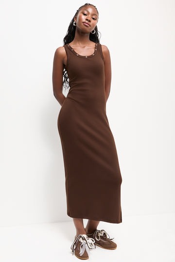 Chocolate Ribbed Strappy Bodycon Dress