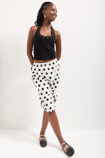 Polka Dot Fleece Capri Pants