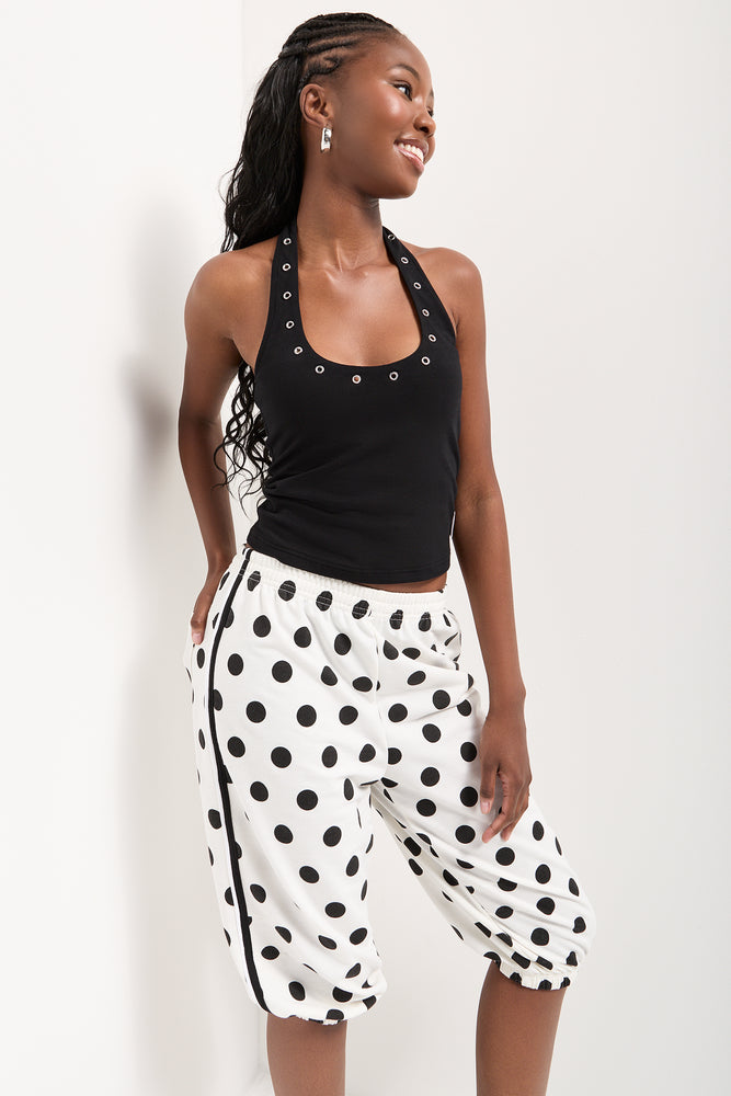 Polka Dot Fleece Capri Pants (1)