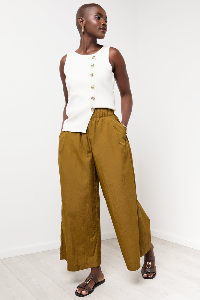 Olive Wide Leg Cropped Pants