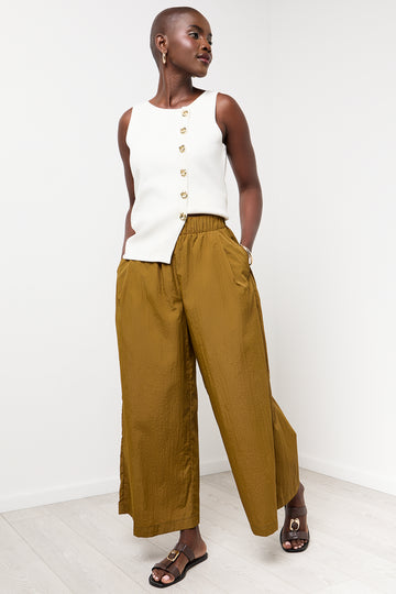 Olive Wide Leg Cropped Pants