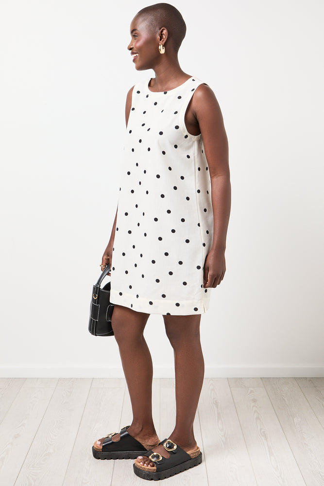 Polka Dot Linen Look Shift Dress (1)