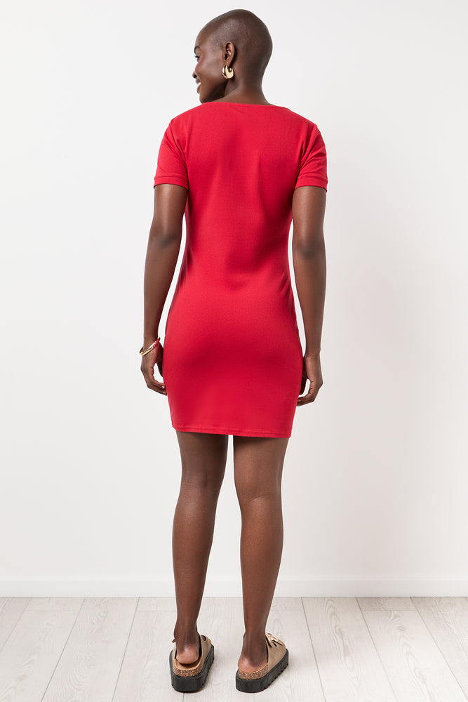 Red Short Sleeve Bodycon Dress (2)
