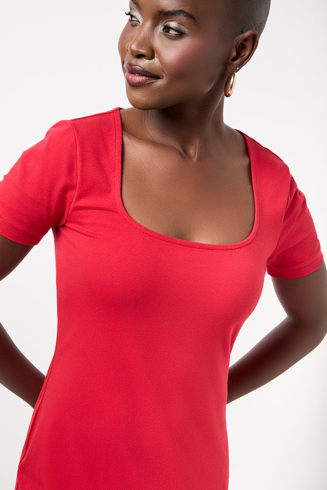 Red Short Sleeve Bodycon Dress (3)