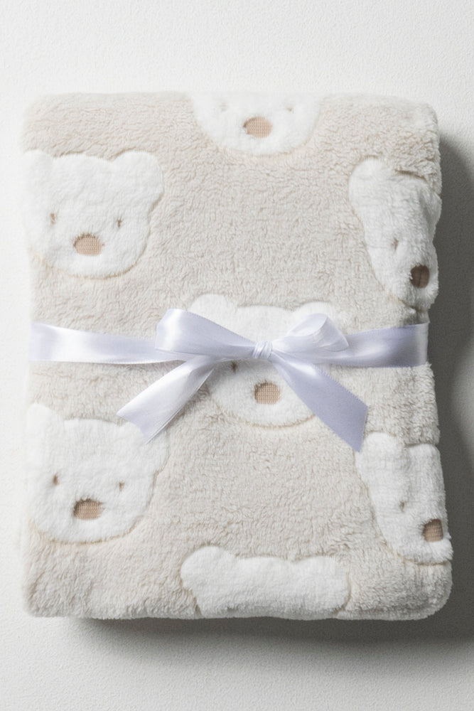 Stone Textured Bear Print Mink Blanket