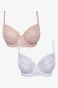 Plus Size 2 Pack Lace Non Padded Underwire Bra Natural And White