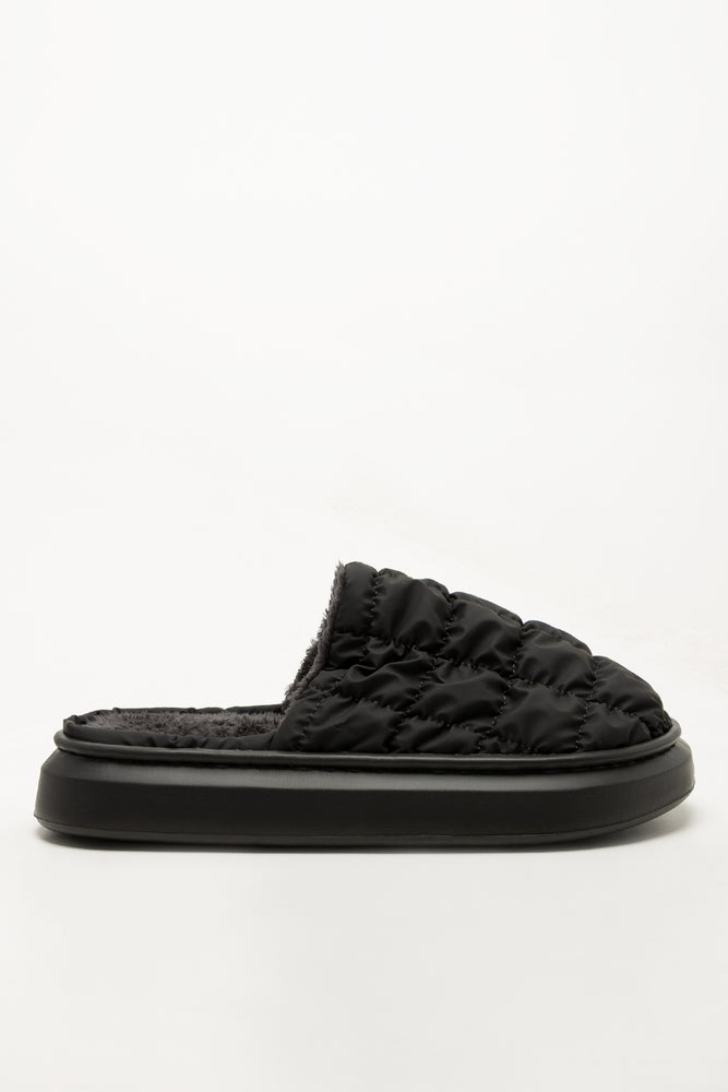 Charcoal Quilted Open Back Slippers (1)