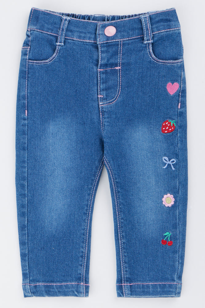 Blue Embroidered Skinny Denim Jeans