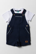 Navy Dungaree And White Golfer Set