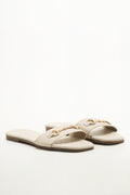Cream Square Toe Snaffle Mules