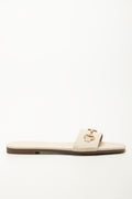 Cream Square Toe Snaffle Mules (1)