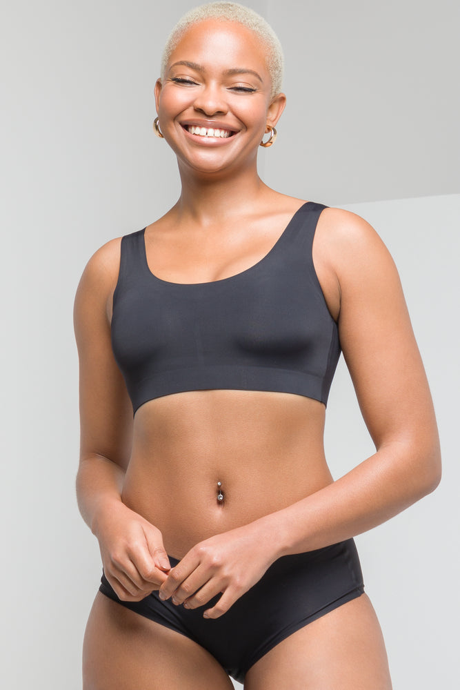 Black Seamless Bonded Crop Top
